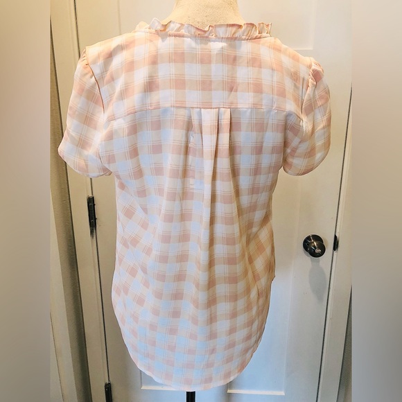 Stitch Fix 41 Hawthorn Peach Checked Short Sleeve Blouse - Petite - Picture 2 of 4